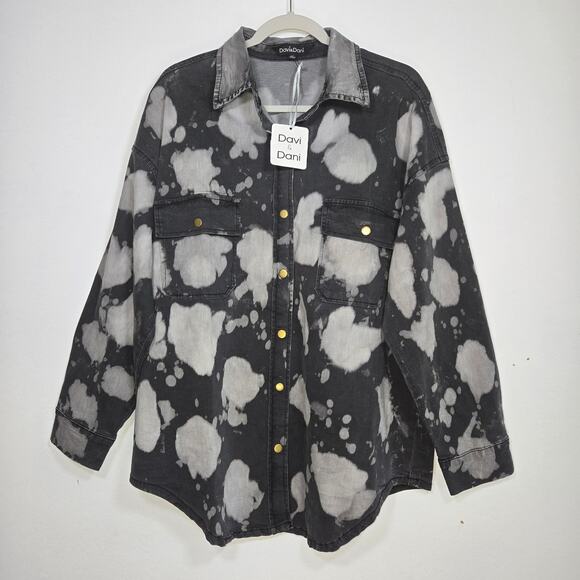 Davi & Dani NWT Acid Wash Black Denim Shacket. Size 2XL - Picture 1 of 8